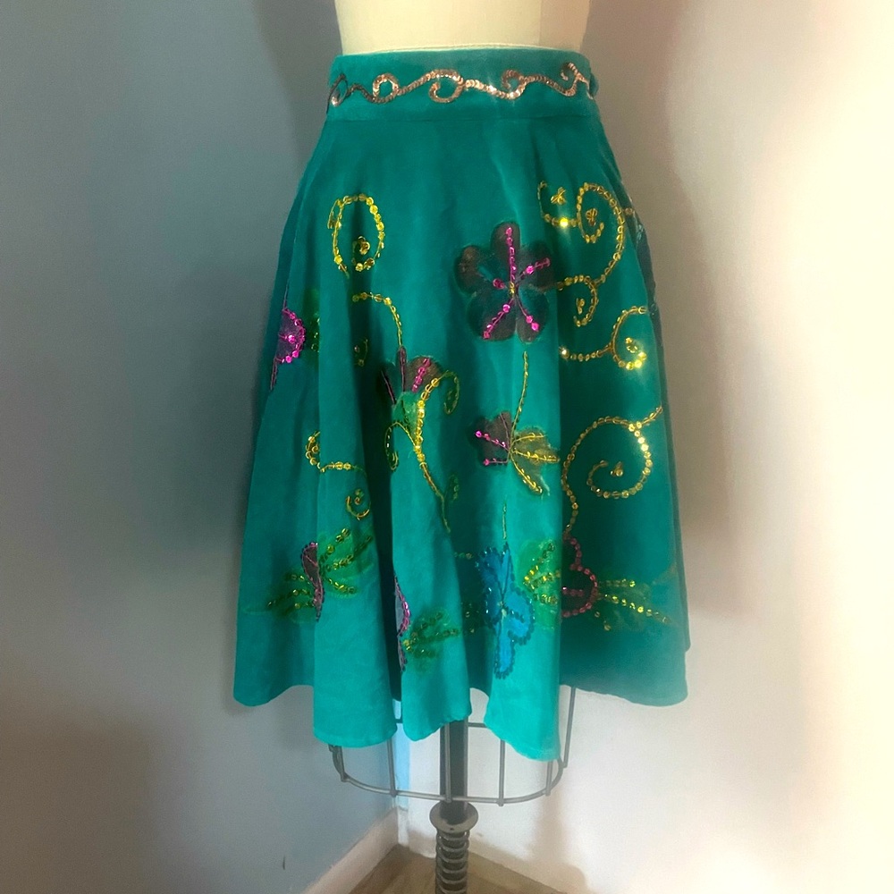 Betsey Johnson Y2K Teal Velvet Circle Skirt